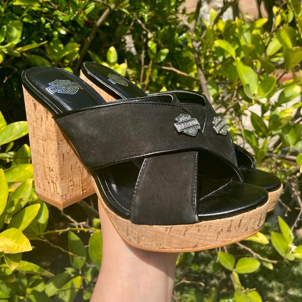 chunky platform biker Harley Davidson heels